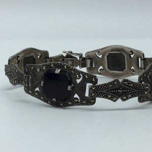 Charles Winston Marcasite Onyx Bracelet Sterling S